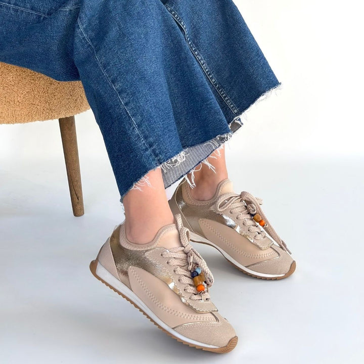 Riaf Bej Cilt Bağcıklı Spor Ayakkabı