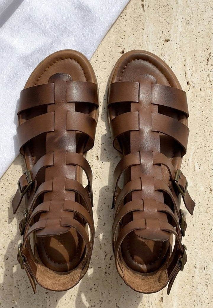 Nola Taba Hakiki Deri Kemerli Sandalet