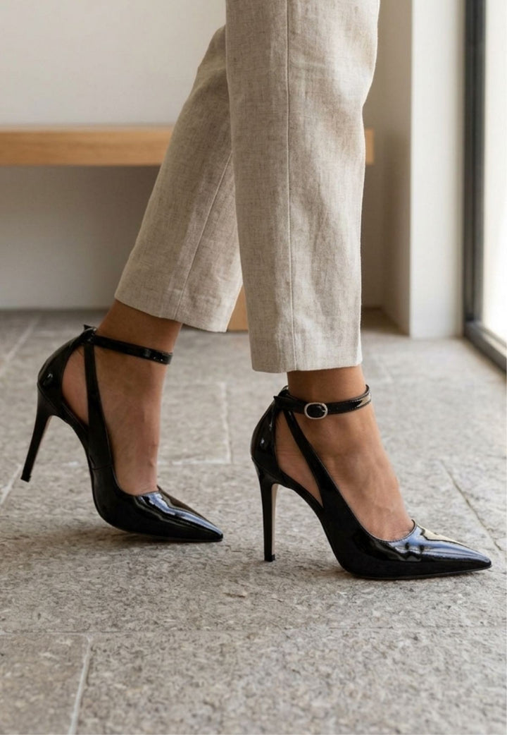 Wenni Siyah Rugan Stiletto Ayakkabı