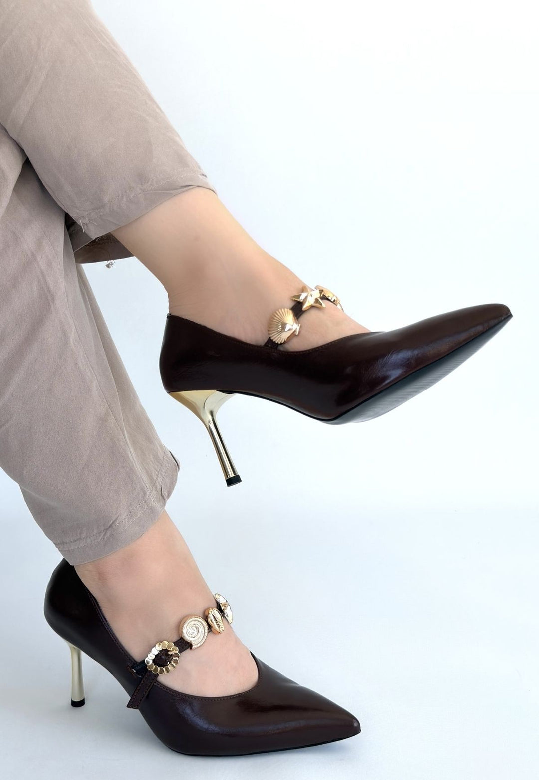 Conne Kahverengi Cilt Stiletto Ayakkabı