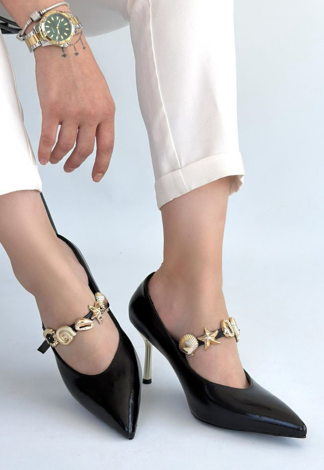 Conne Siyah Cilt Stiletto Ayakkabı
