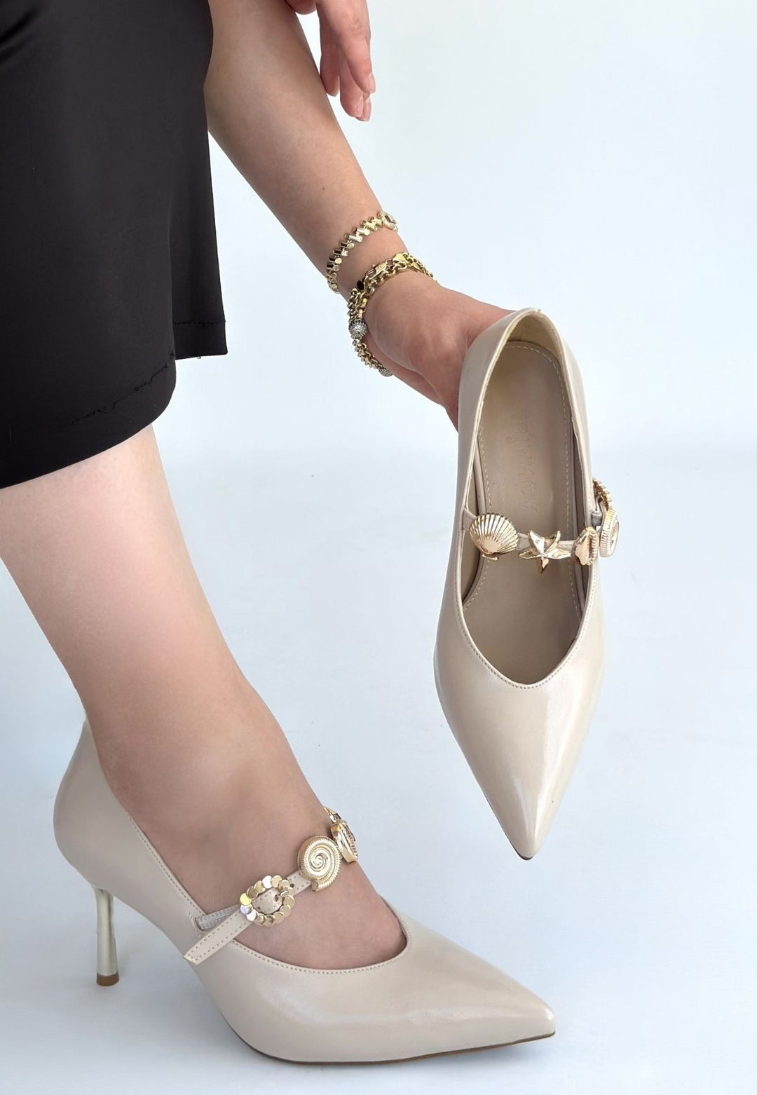Conne Bej Cilt Stiletto Ayakkabı
