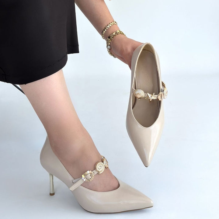 Conne Bej Cilt Stiletto Ayakkabı