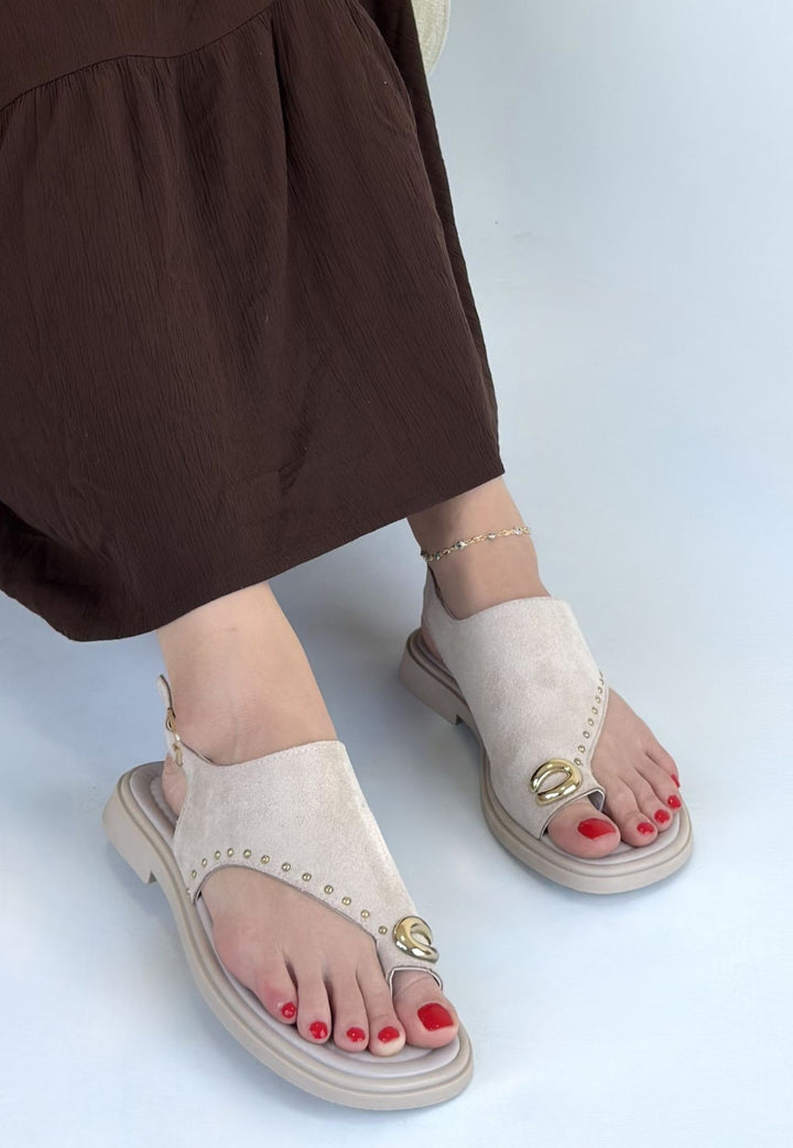 Oliwa Bej Süet Parmak Arası Sandalet