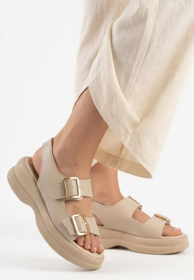 Kaji Nude Cilt Çift Tokalı Sandalet